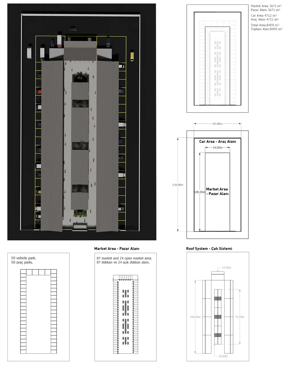 Projeye ait planlar ve teknik çizimler.