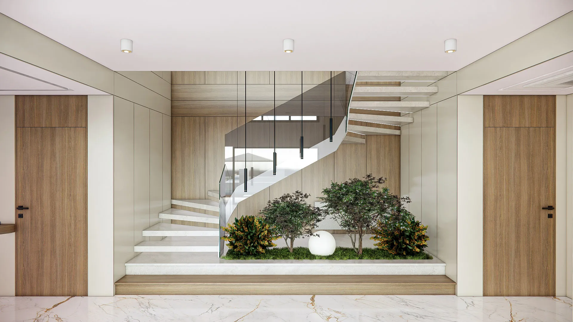 تم اعتبار تصميم الدرج كمساحة تصميم خاصة في وسط الهيكل.